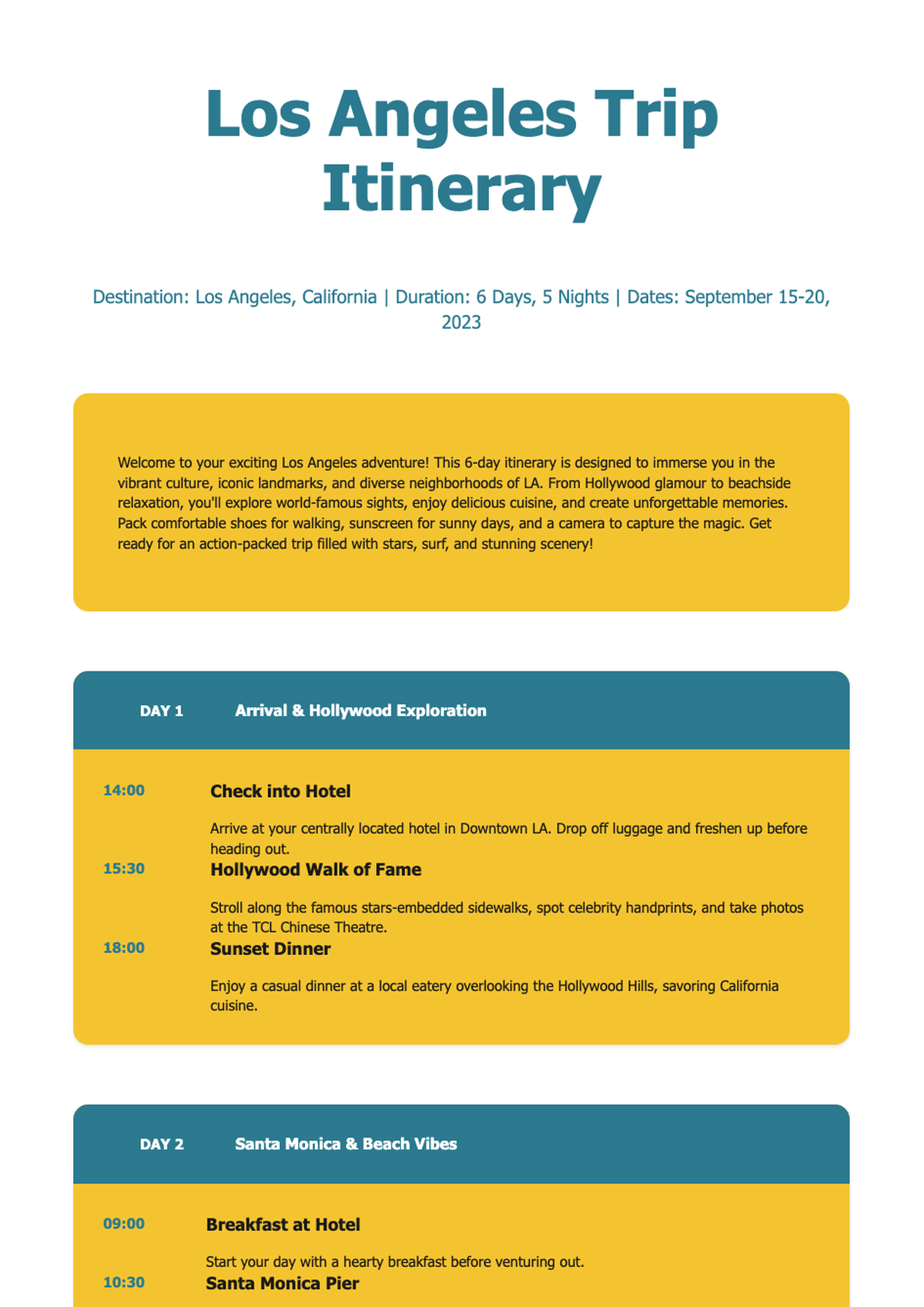 Detailed Los Angeles 6 day travel itinerary with daily schedule and icons_variant_1